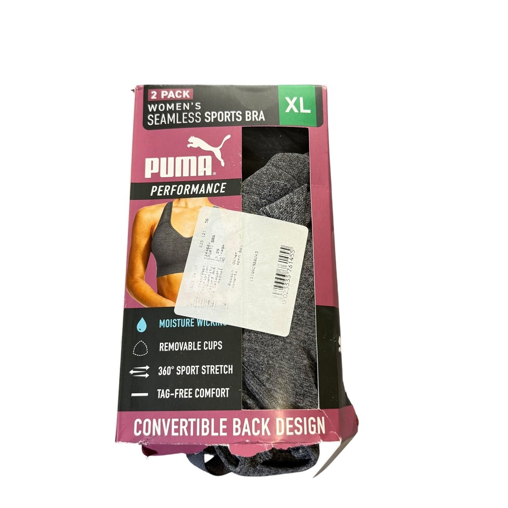 Puma Sports Bra 2 Pack Women XL Grey Black New Convertible Back Seamless